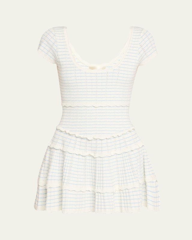 Elisavette Striped Stretch Pointelle Mini Dress